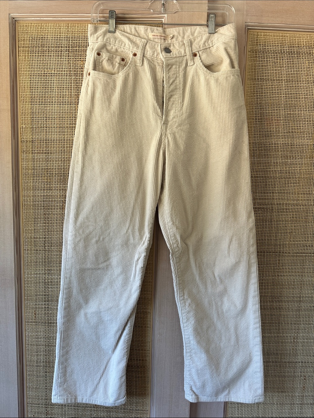 Levi's Cream Ribcage Corduroy Straight-Leg Pants